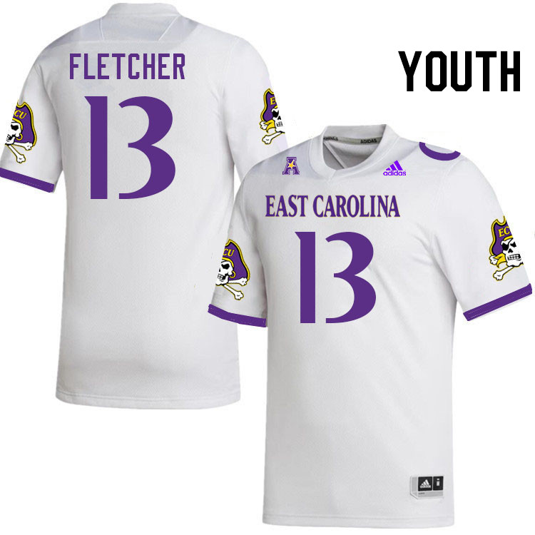 Youth #13 Eric Fletcher ECU Pirates College Football Jerseys Stitched-White